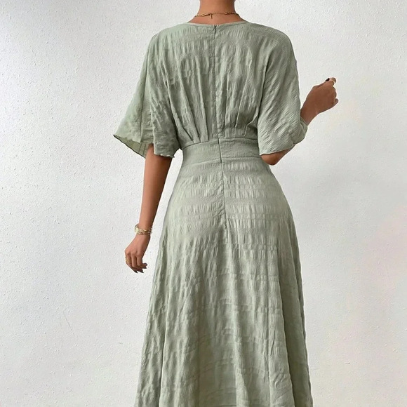 Mint Green Casual Women's Solid Batwing Sleeve A-line Dress - Picture 3 of 5